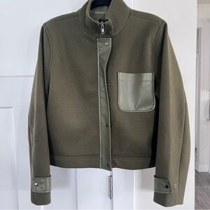 Dark Green Cropped Funnel Neck Jacket with Pocket
